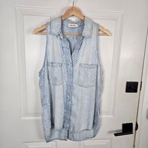 Bella Dahl‎ Sleeveless Button Up Shirt Small Snakeskin Print Blue Chambray Denim